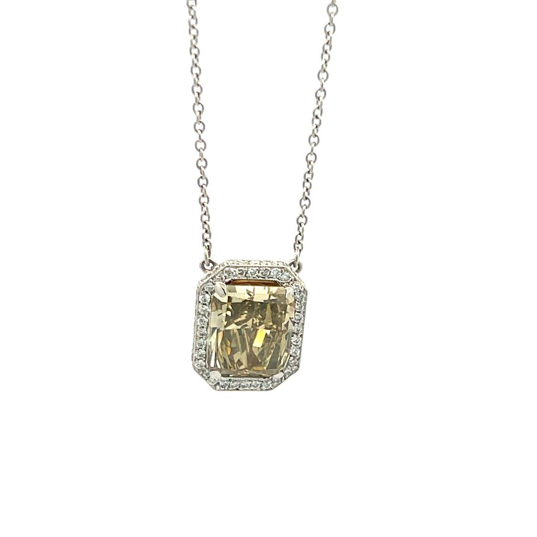 3.36 Carat Radiant Cut and Round Brilliant Diamond Platinum Pendant Necklace