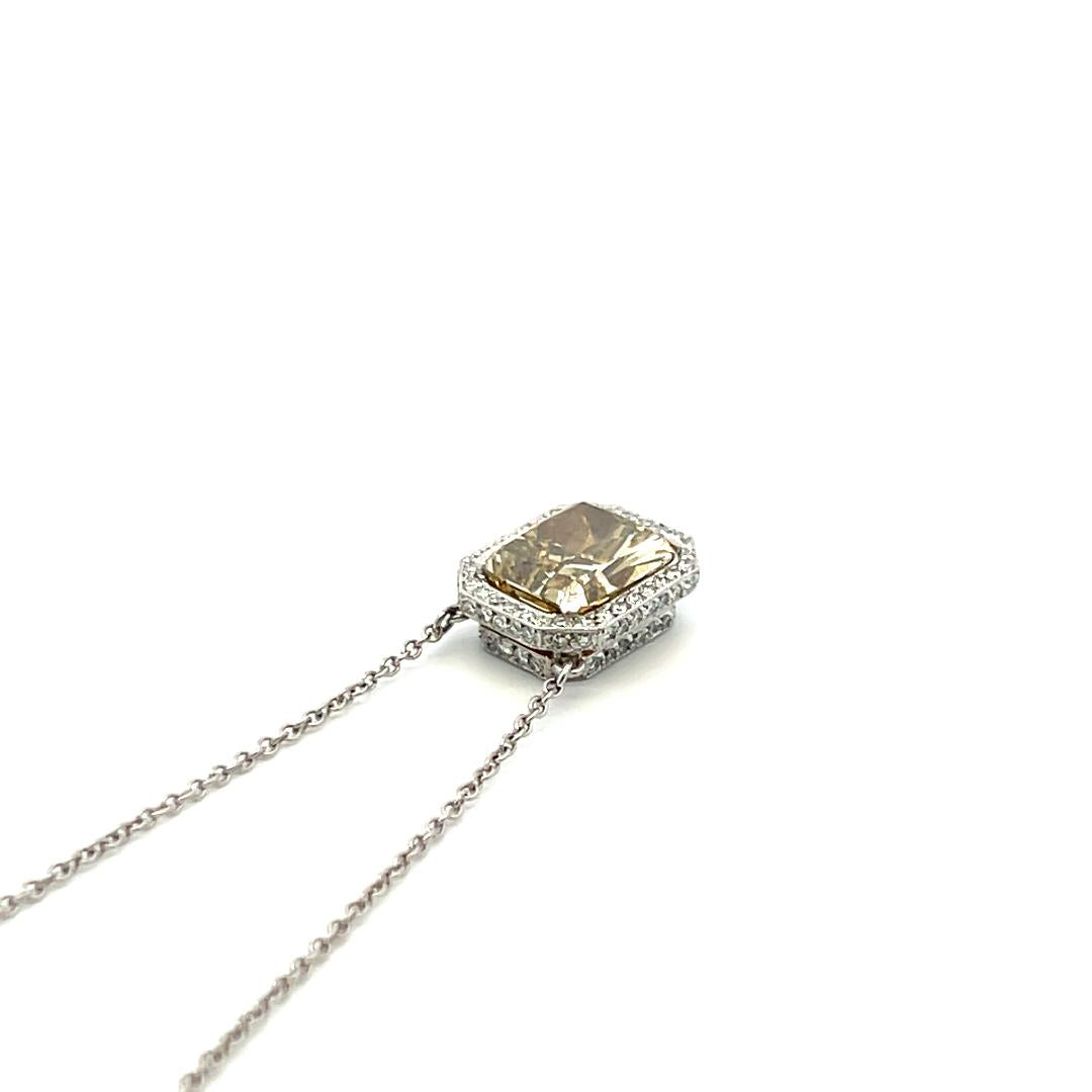 3.36 Carat Radiant Cut and Round Brilliant Diamond Platinum Pendant Necklace