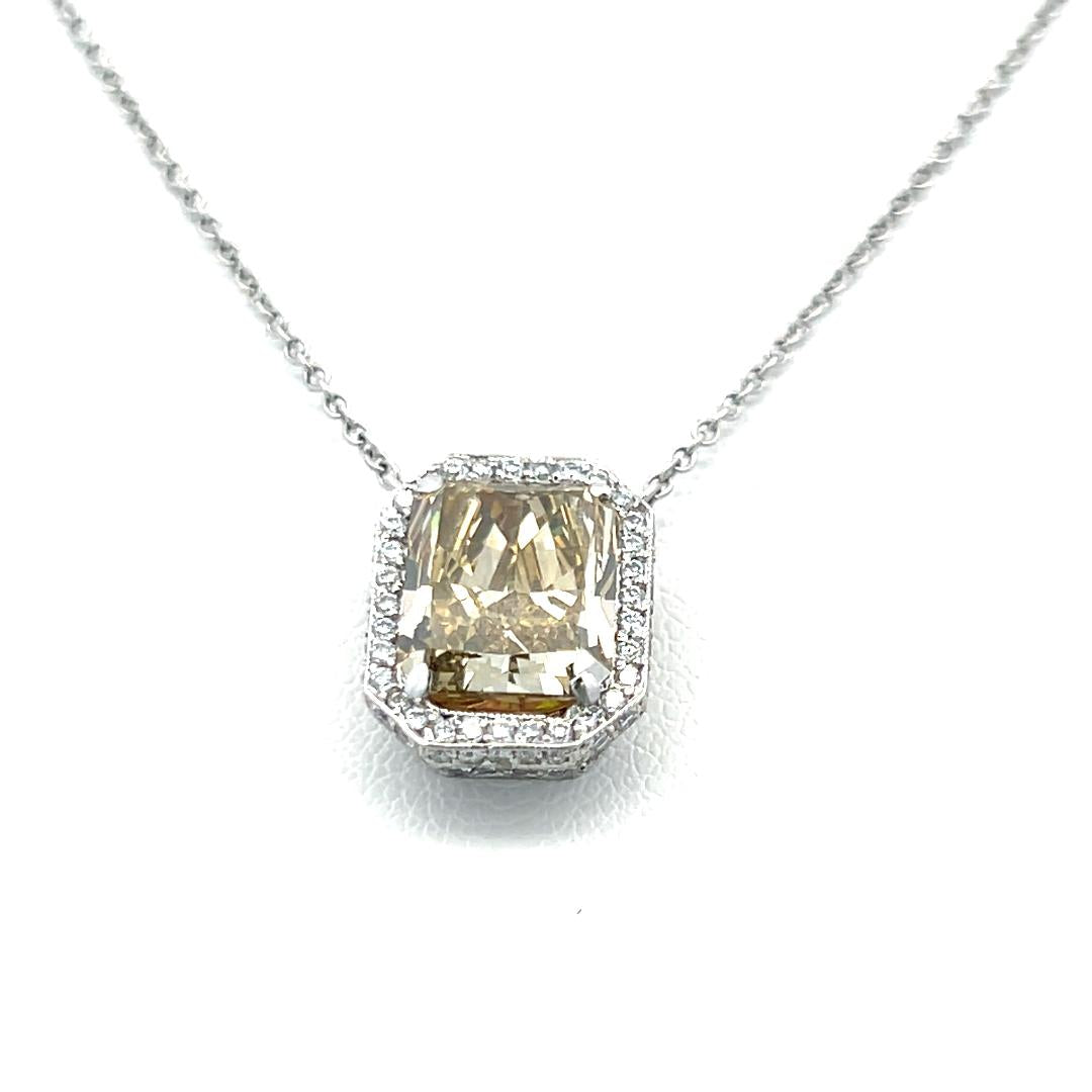 3.36 Carat Radiant Cut and Round Brilliant Diamond Platinum Pendant Necklace