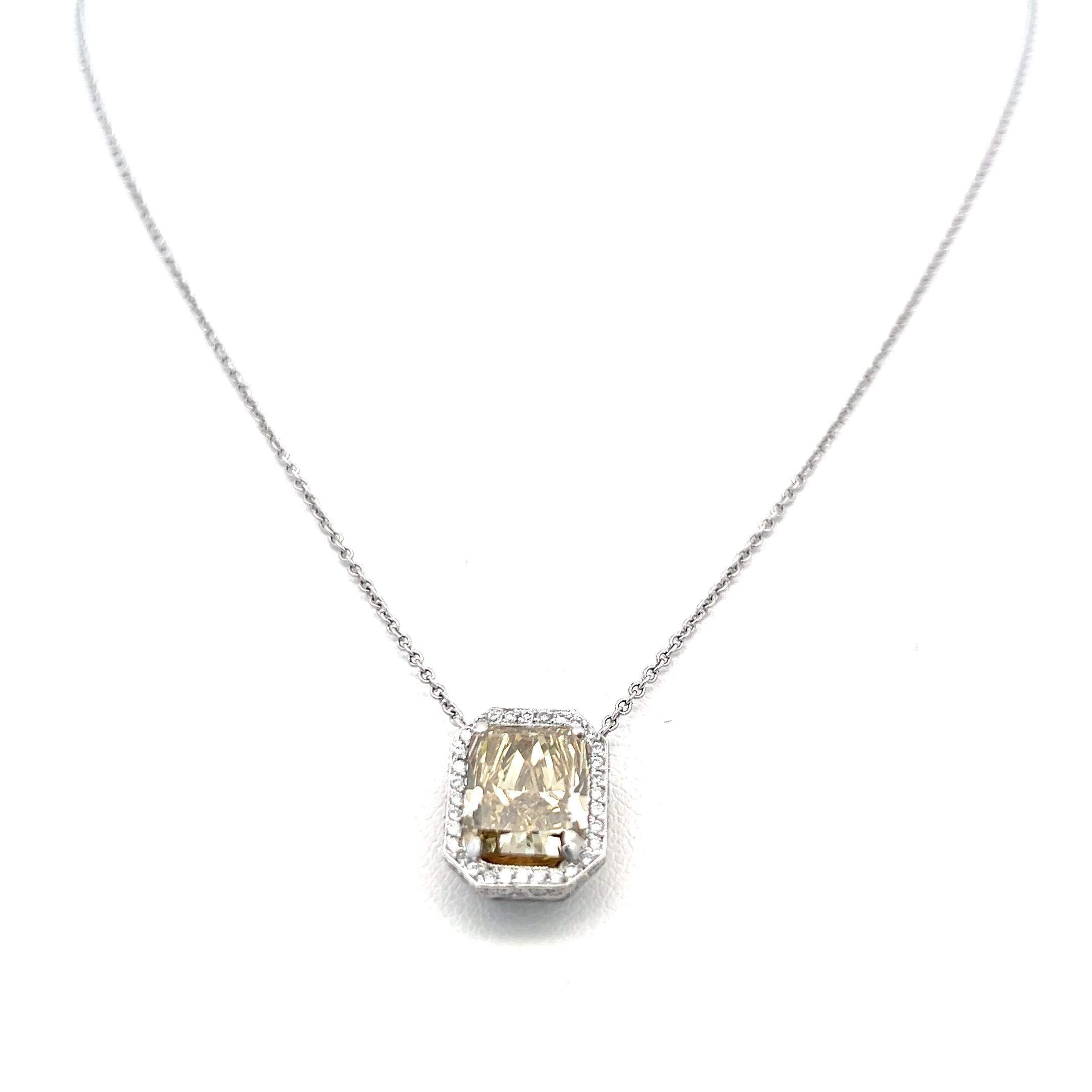 3.36 Carat Radiant Cut and Round Brilliant Diamond Platinum Pendant Necklace