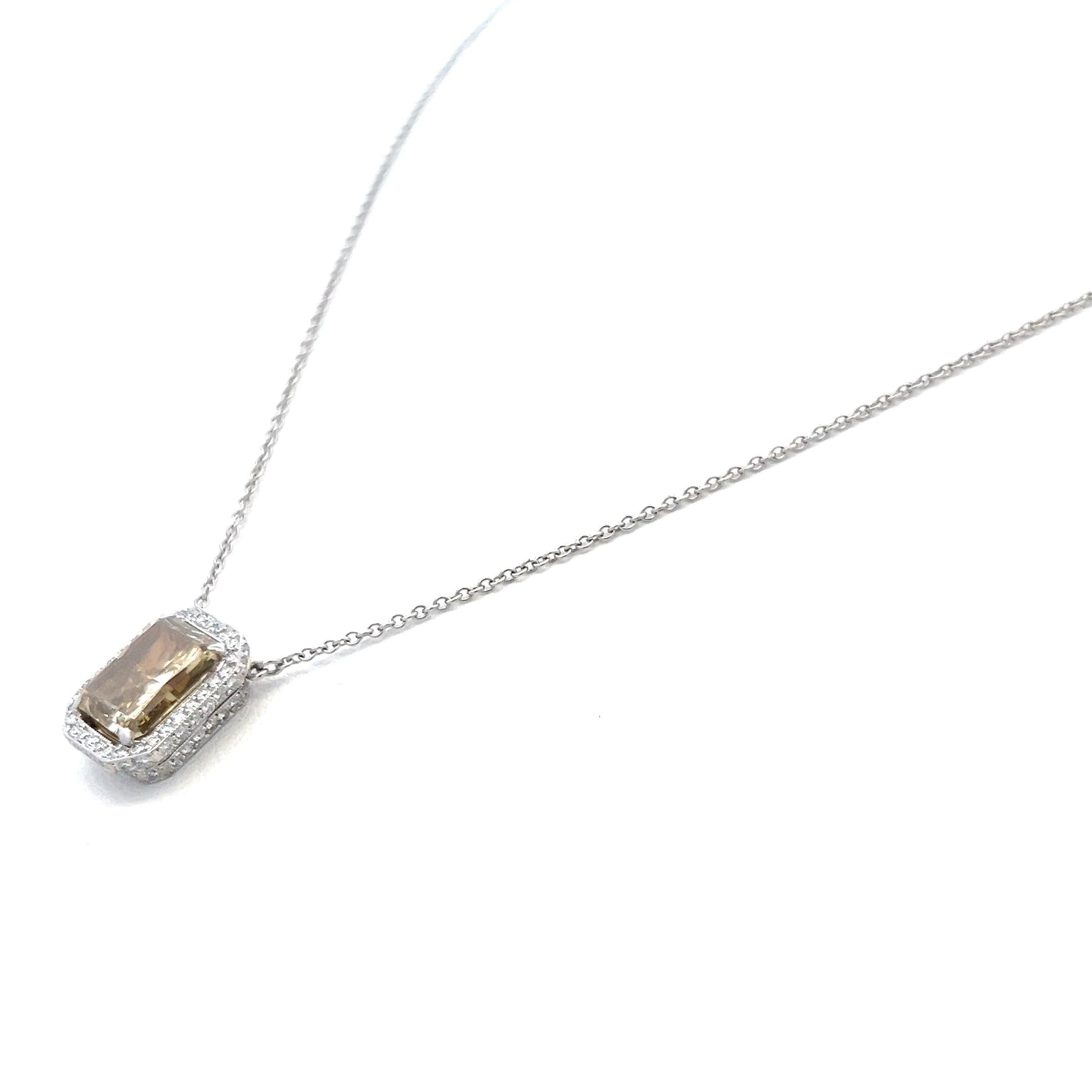 3.36 Carat Radiant Cut and Round Brilliant Diamond Platinum Pendant Necklace