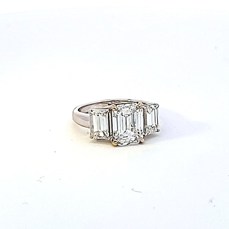 4.61 Carat Emerald Cut D VS1 Diamond Platinum Three-Stone Ring