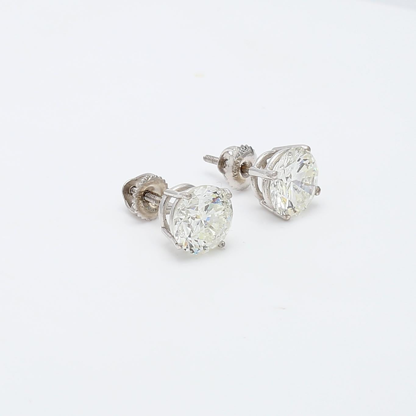 5.03 Carat J–K I2 Round Brilliant Diamond 14K White Gold Stud Earrings