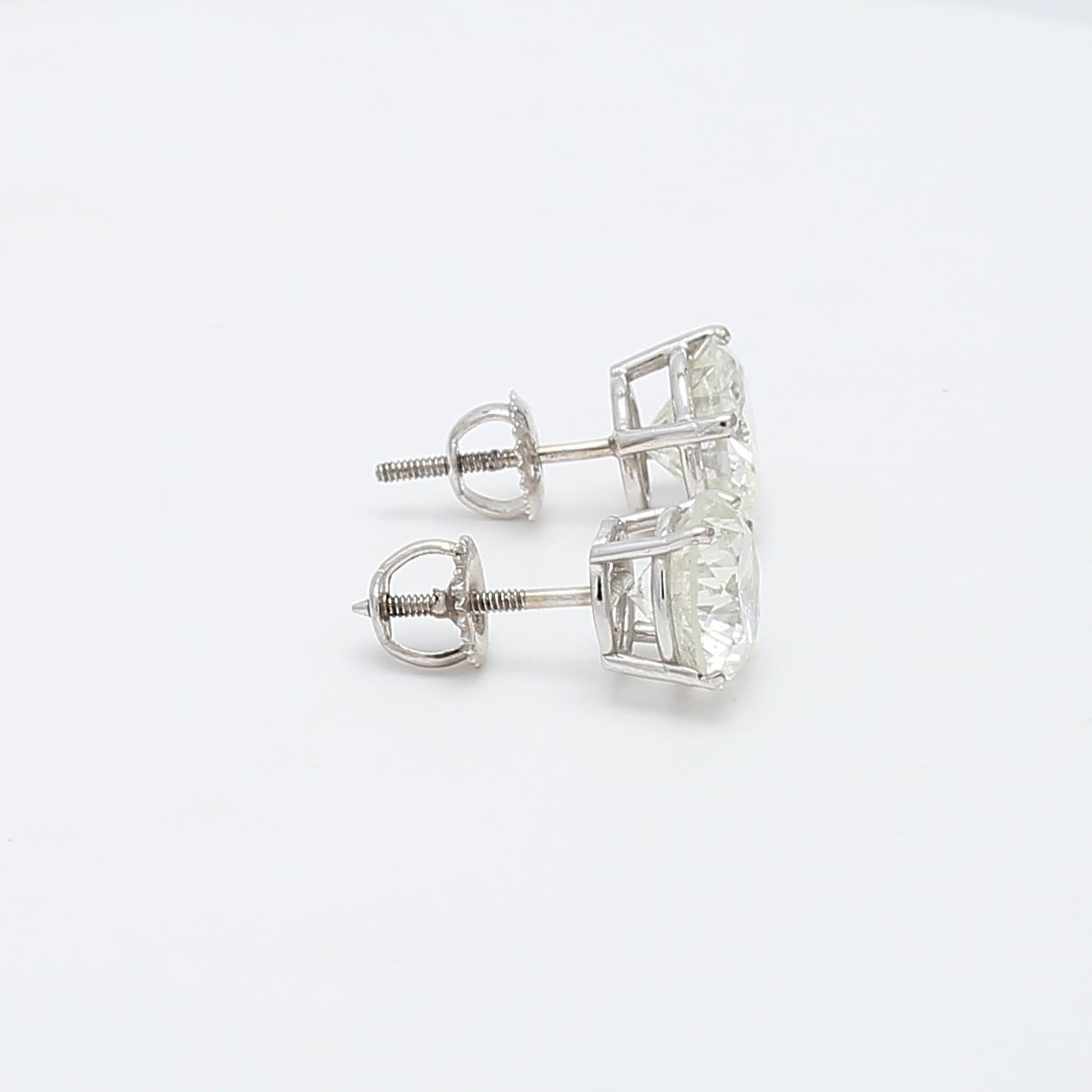 5.03 Carat J–K I2 Round Brilliant Diamond 14K White Gold Stud Earrings