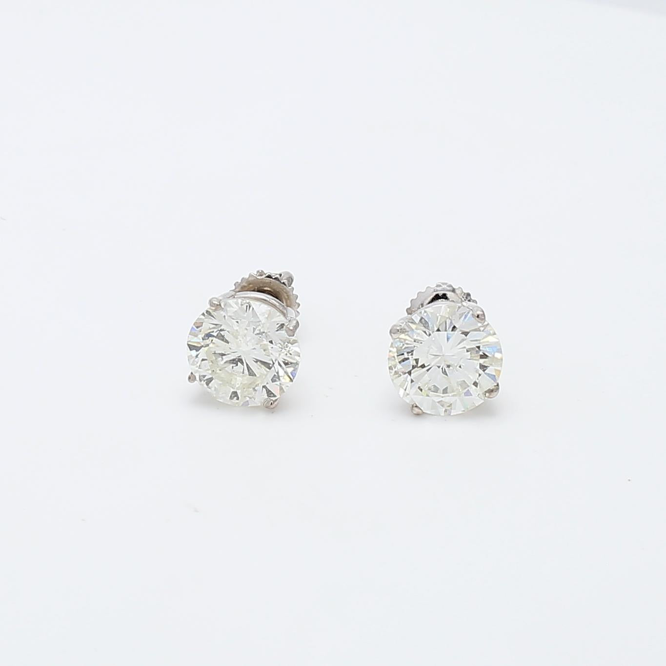 5.03 Carat J–K I2 Round Brilliant Diamond 14K White Gold Stud Earrings