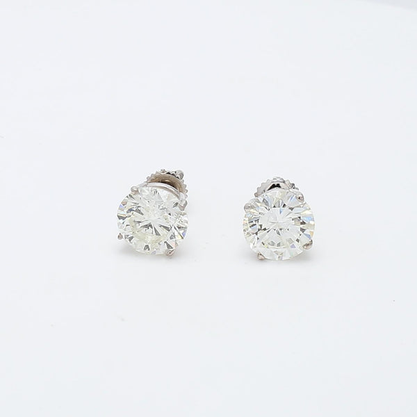 5.03 Carat J–K I2 Round Brilliant Diamond 14K White Gold Stud Earrings