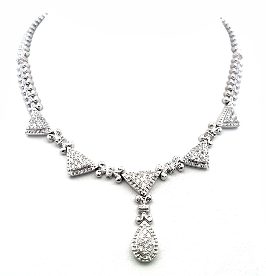 Vintage 14K White Gold Pendant Necklace with 1.5 Carat Round I-SI Diamonds