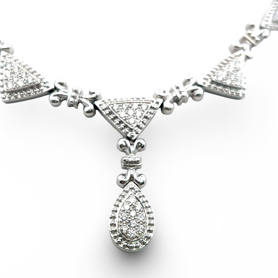 Vintage 14K White Gold Pendant Necklace with 1.5 Carat Round I-SI Diamonds