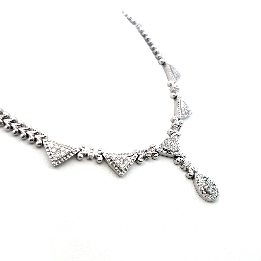 Vintage 14K White Gold Pendant Necklace with 1.5 Carat Round I-SI Diamonds