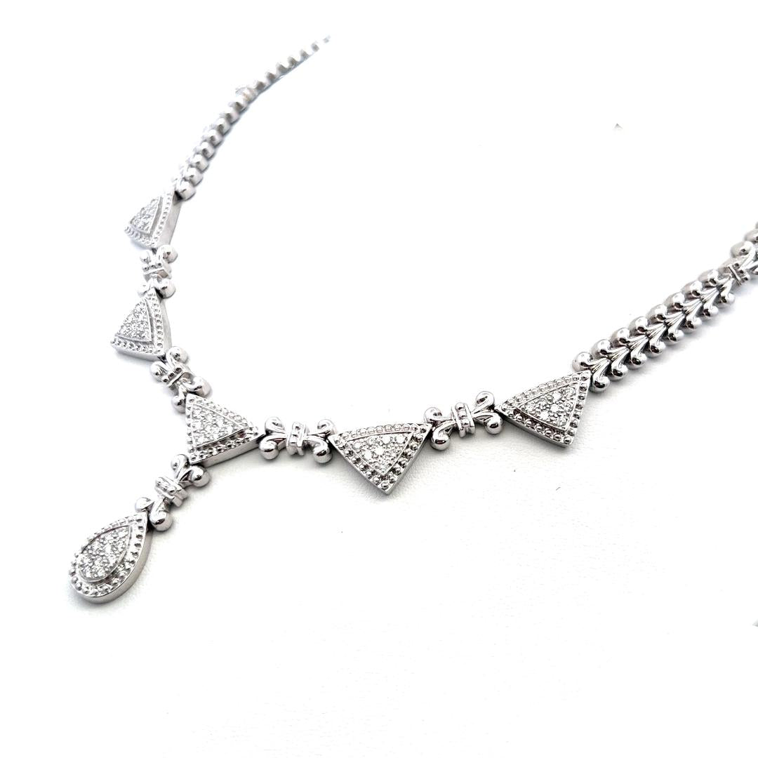 Vintage 14K White Gold Pendant Necklace with 1.5 Carat Round I-SI Diamonds