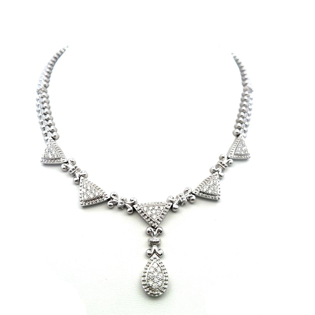 Vintage 14K White Gold Pendant Necklace with 1.5 Carat Round I-SI Diamonds