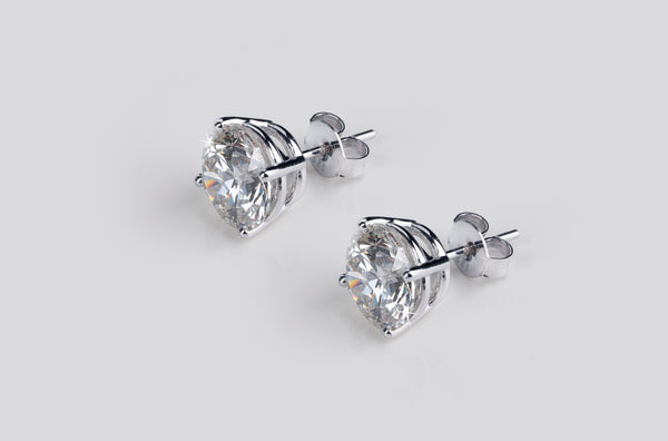 Lab-Grown 6.06 Carat Round - Diamond 14K White Gold Martini Earrings