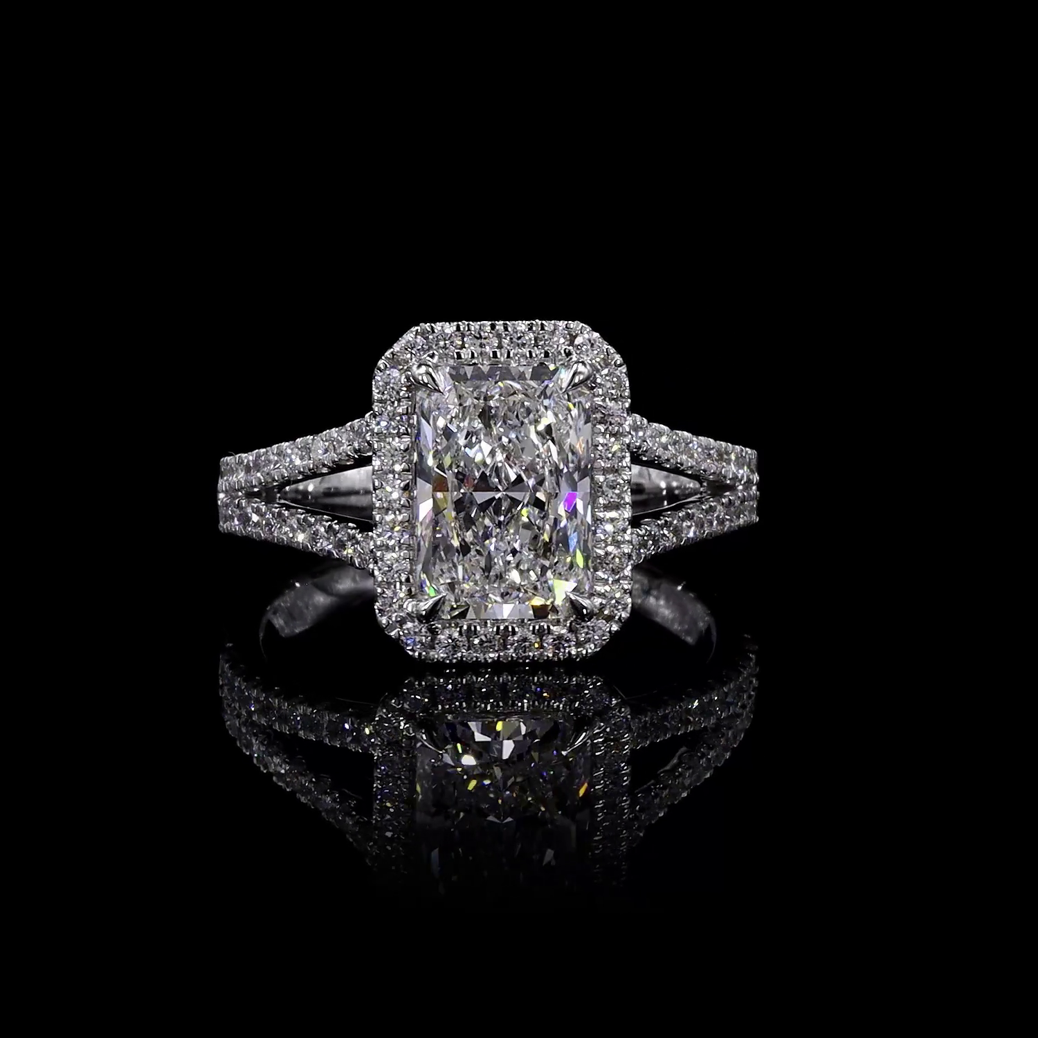 Lab-Grown 8.06 Carat Radiant E-F-VS2 Diamond 14K White Gold Split Shank Ring