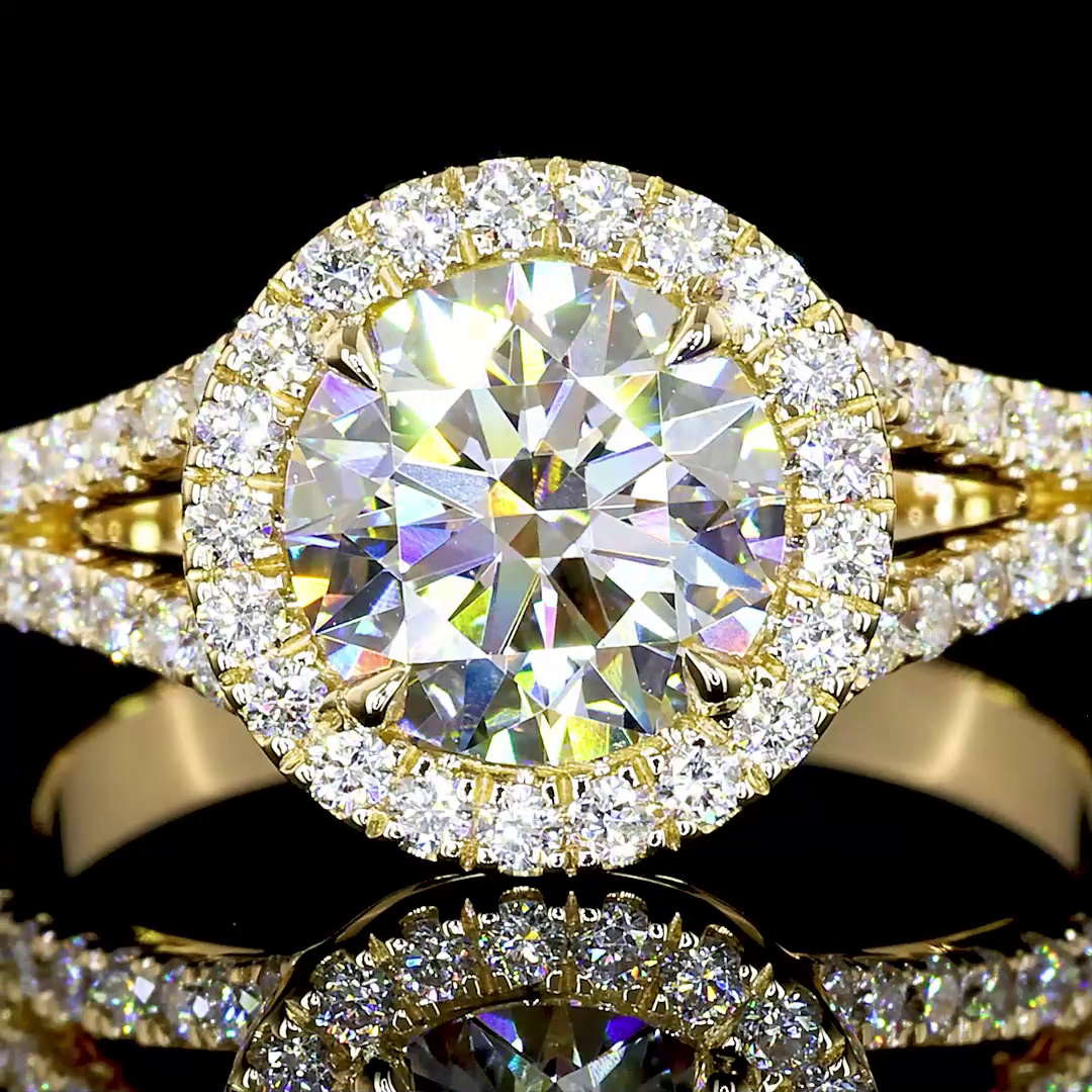 Lab-Grown 4.96 Carat Round D-VVS2 Diamond 14K Yellow Gold Split Shank Ring