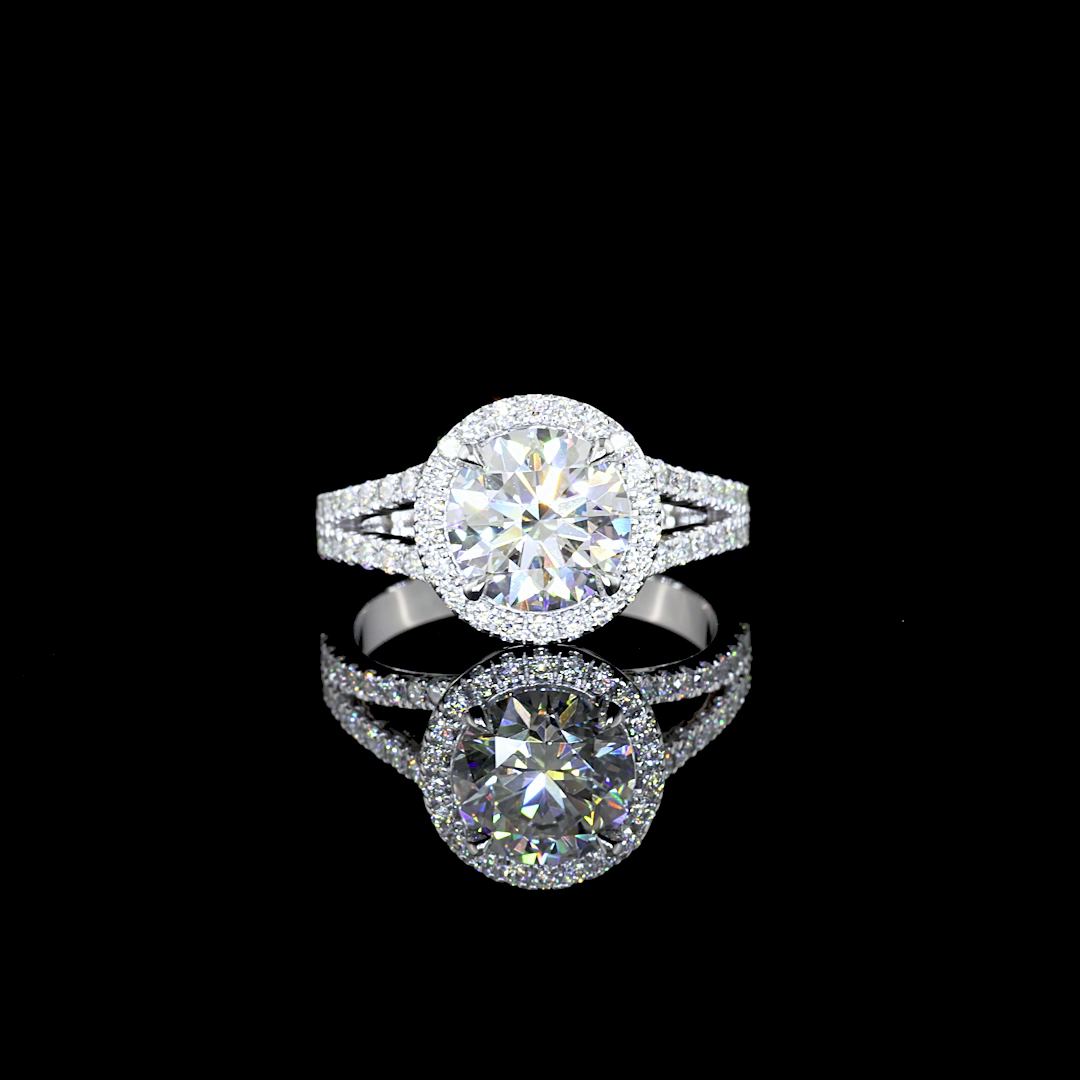 Lab-Grown 9.17 Carat Round E-VS1 Diamond 14K White Gold Split Shank Ring