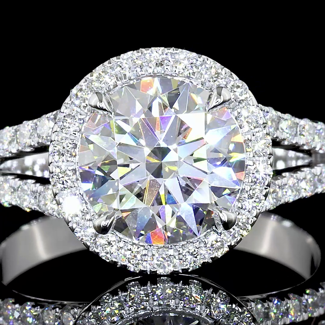 Lab-Grown 9.17 Carat Round E-VS1 Diamond 14K White Gold Split Shank Ring
