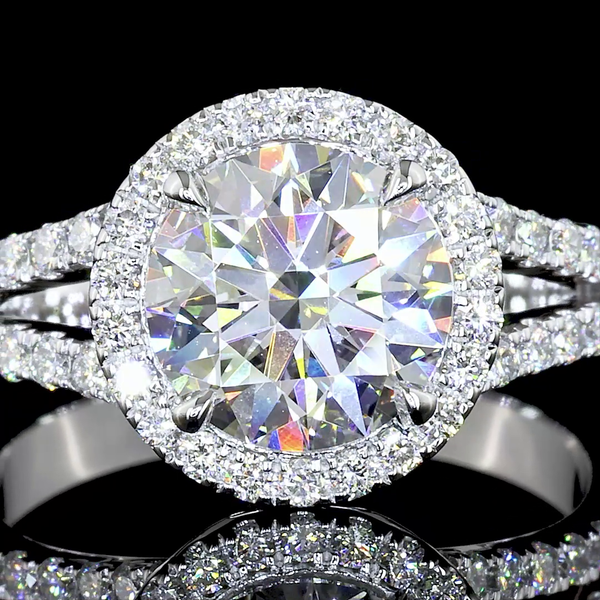 Lab-Grown 9.17 Carat Round E-VS1 Diamond 14K White Gold Split Shank Ring