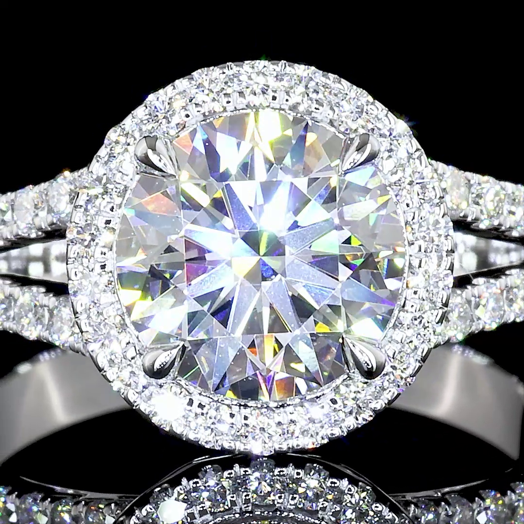 Lab-Grown 3.68 Carat Round F-VS1 Diamond 14K White Gold Split Shank Ring