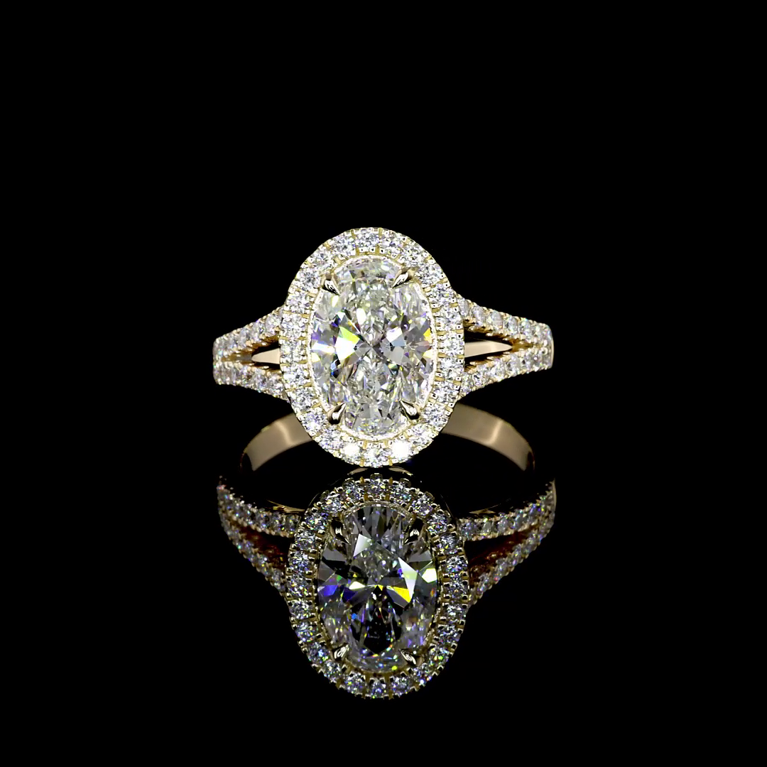 Lab-Grown 1.44 Carat Oval D-VVS1 Diamond 14K Yellow Gold Split Shank Ring