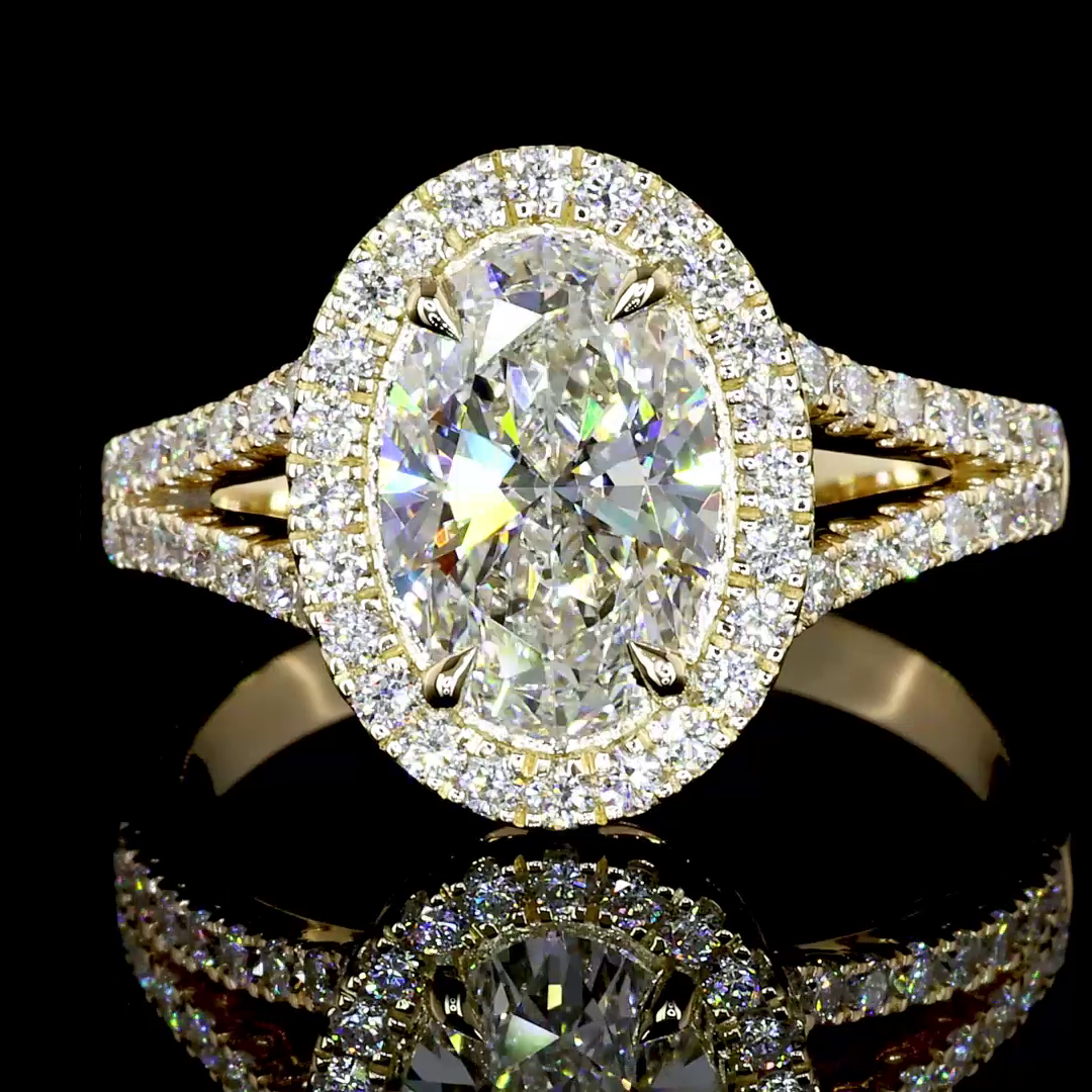 Lab-Grown 1.44 Carat Oval D-VVS1 Diamond 14K Yellow Gold Split Shank Ring