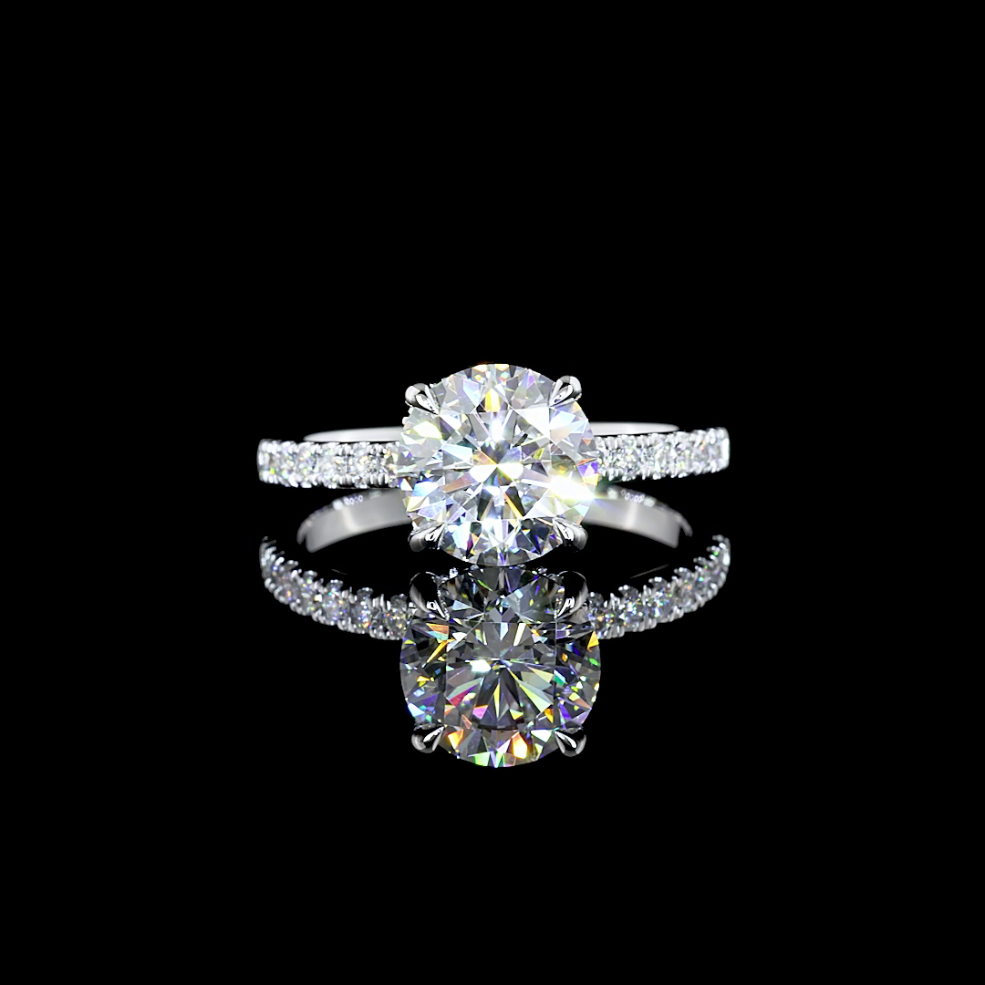 Lab-Grown 2.34 Carat Round D-VVS2 Diamond 14K White Gold Hidden Halo Ring