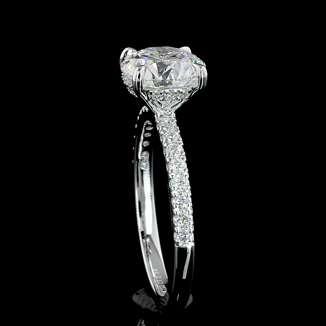 Lab-Grown 2.34 Carat Round D-VVS2 Diamond 14K White Gold Hidden Halo Ring