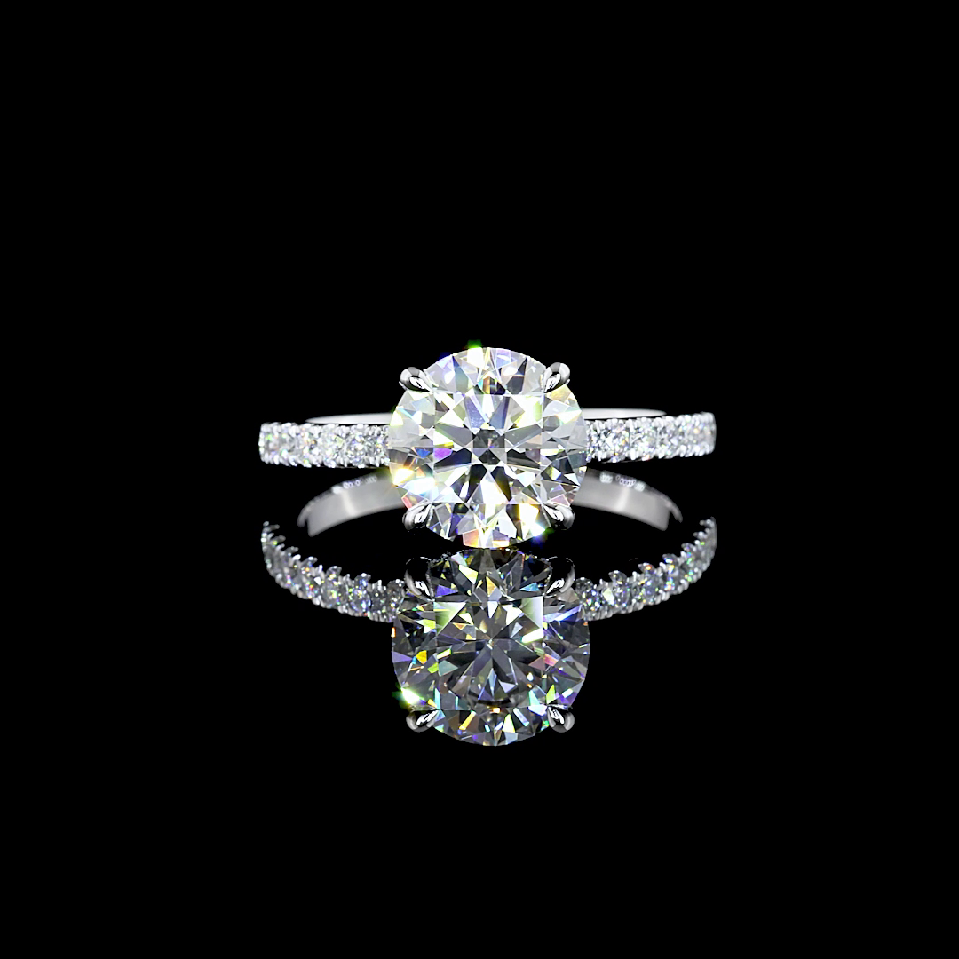 Lab-Grown 2.37 Carat Round D-VVS1 Diamond 14K White Gold Hidden Halo Ring
