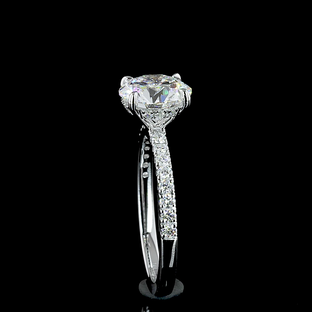 Lab-Grown 2.37 Carat Round D-VVS1 Diamond 14K White Gold Hidden Halo Ring
