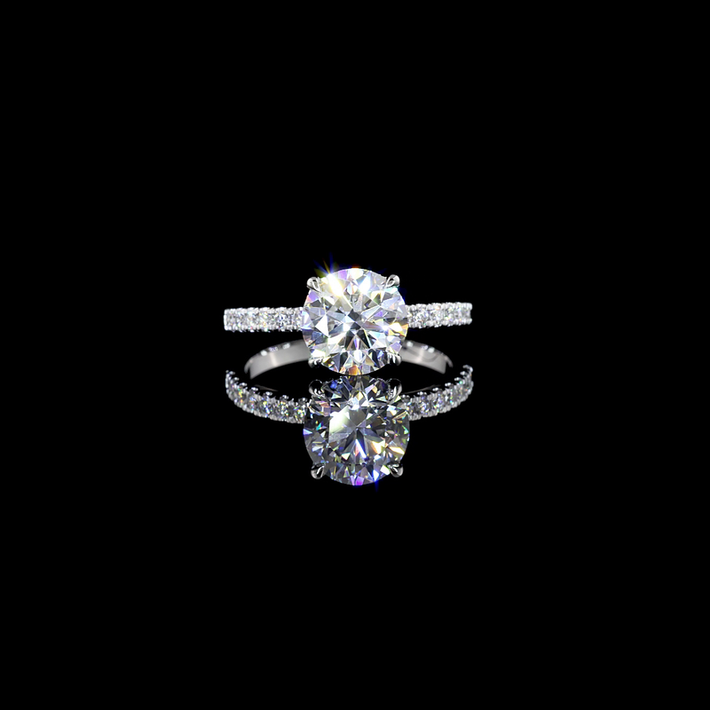 Lab-Grown 2.41 Carat Round E-VVS2 Diamond 14K White Gold Hidden Halo Ring