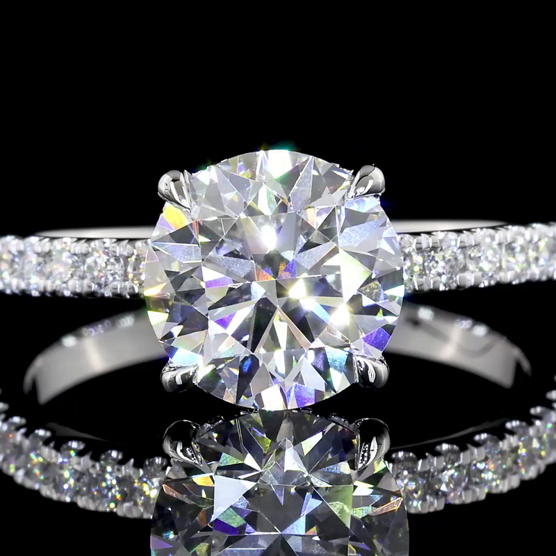 Lab-Grown 2.41 Carat Round E-VVS2 Diamond 14K White Gold Hidden Halo Ring