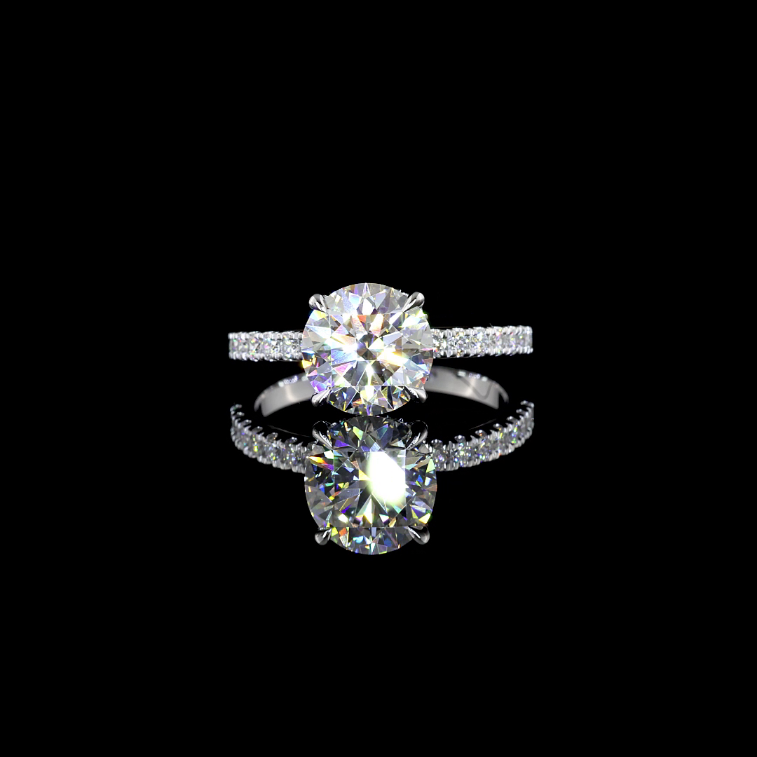Lab-Grown 2.39 Carat Round E-VS1 Diamond 14K White Gold Hidden Halo Ring