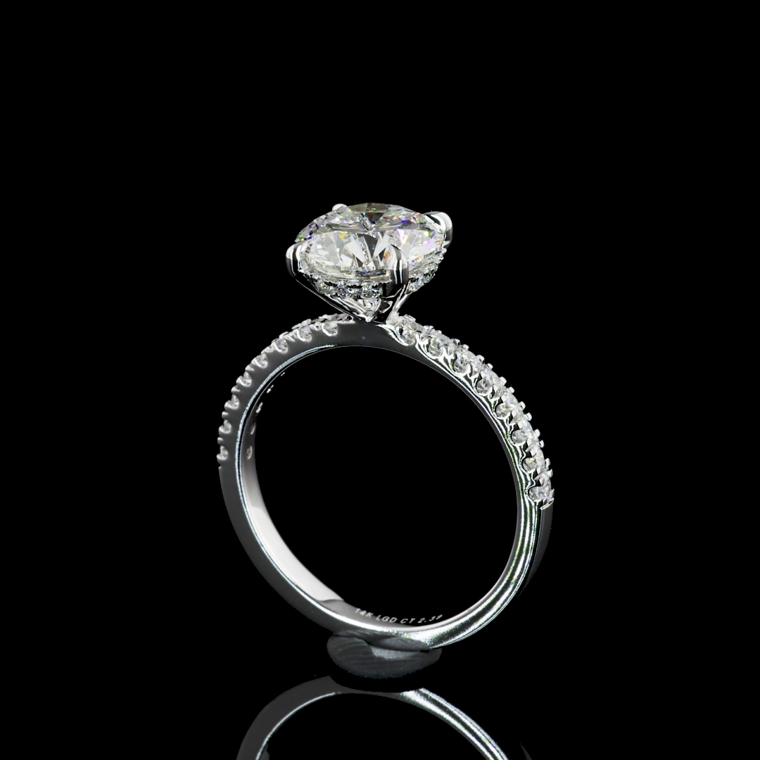 Lab-Grown 2.39 Carat Round E-VS1 Diamond 14K White Gold Hidden Halo Ring