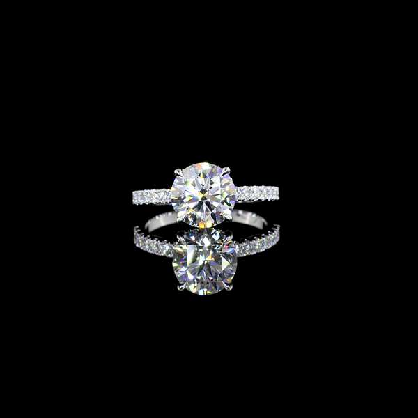 Lab-Grown 2.41 Carat Round D-VS2 Diamond 14K White Gold Hidden Halo Ring