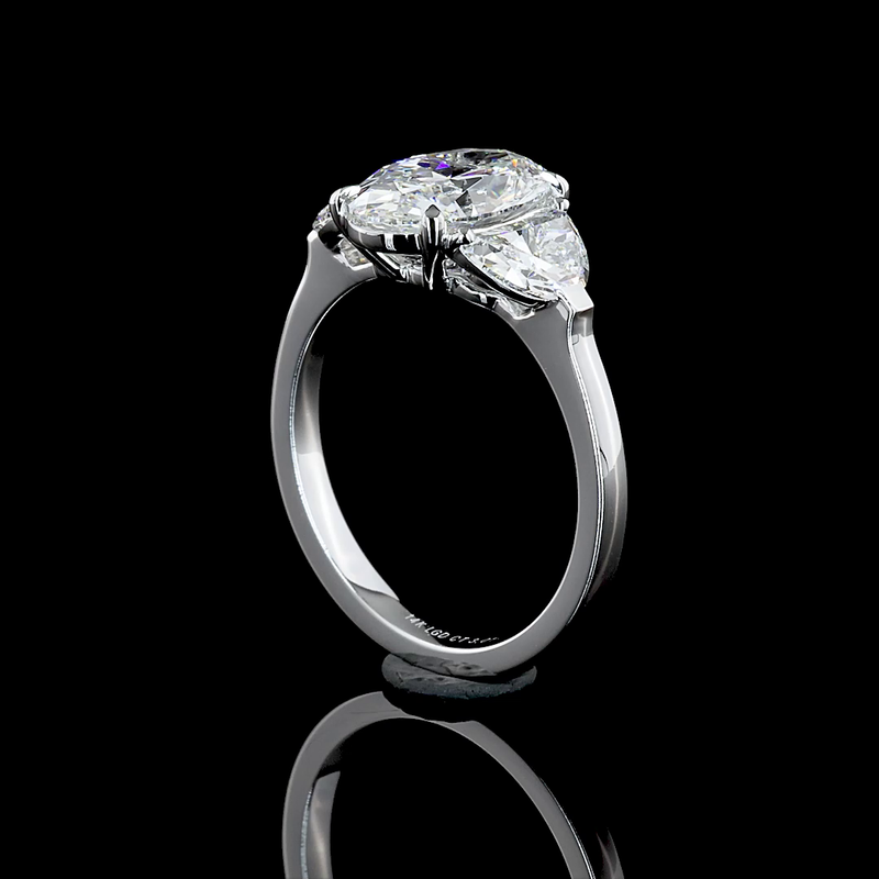 Lab-Grown 3.01 Carat Oval D-VS2 Diamond 14K White Gold 3 Stones Ring