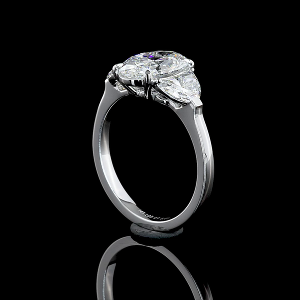 Lab-Grown 2.95 Carat Oval E-VS1 Diamond 14K White Gold 3 Stones Ring