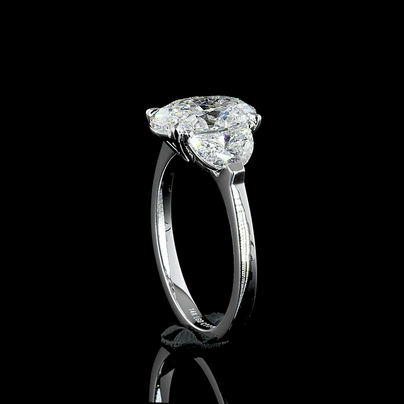 Lab-Grown 2.94 Carat Oval E-VS1 Diamond 14K White Gold 3 Stones Ring