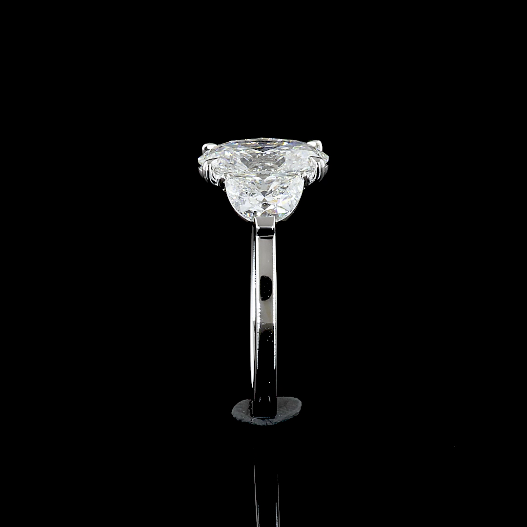 Lab-Grown 2.99 Carat Oval E-VS1 Diamond 14K White Gold 3 Stones Ring