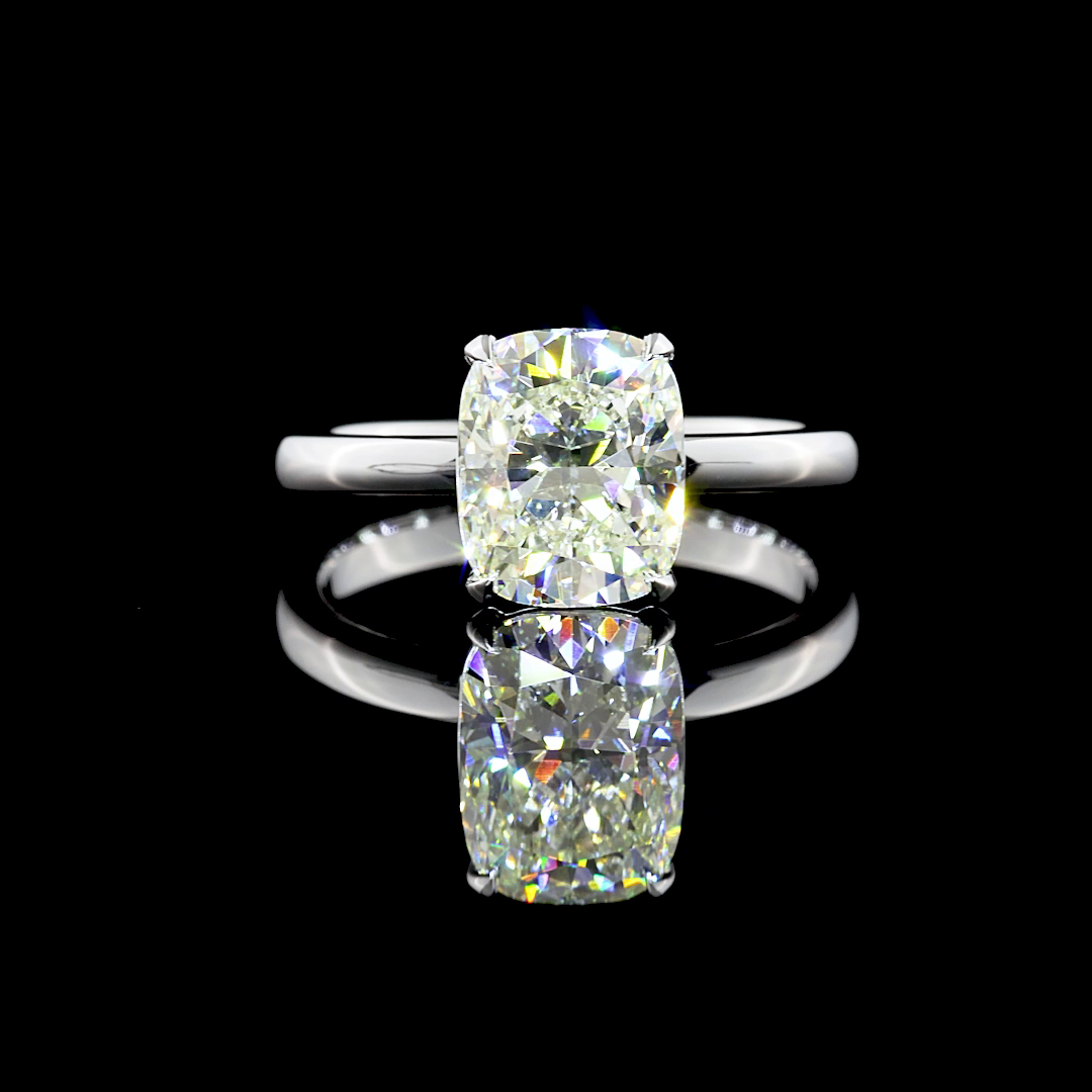 Lab-Grown 2.1 Carat Cushion Brilliant J-VS1 Diamond 14K White Gold Solitaire Rin
