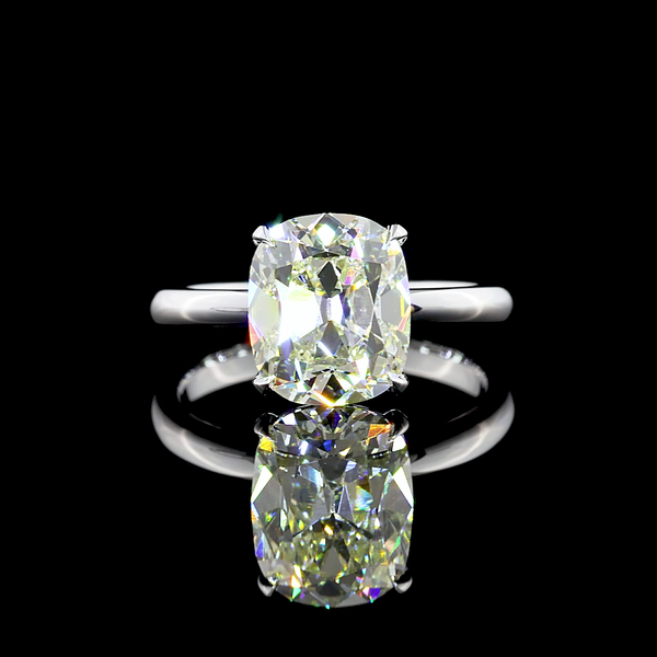 Lab-Grown 3.02 Carat Antique Cushion J-VS1 Diamond 14K White Gold Solitaire Ring