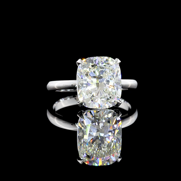 Lab-Grown 4.07 Carat Cushion Modified J-SI1 Diamond 14K White Gold Solitaire Ring