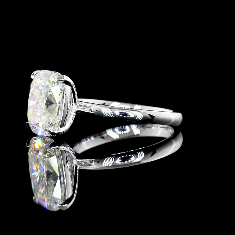 Lab-Grown 4.07 Carat Cushion Modified J-SI1 Diamond 14K White Gold Solitaire Ring