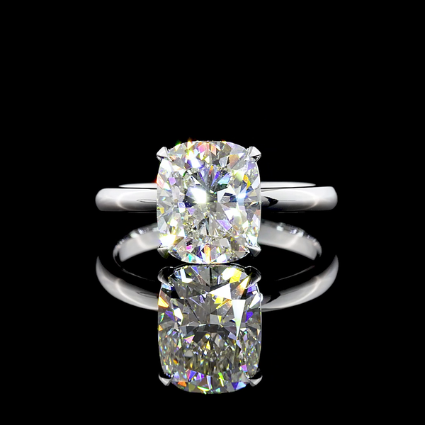 Lab-Grown 2.73 Carat Cushion Modified J- Diamond 14K White Gold Solitaire Ring