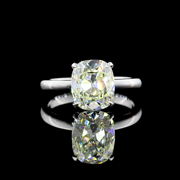 Lab-Grown 2.53 Carat Antique Cushion J-VVS2 Diamond 14K White Gold Solitaire Ring