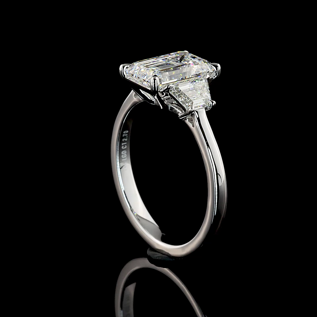 Lab-Grown 2.61 Carat Emerald E-VS2 Diamond 14K White Gold 3 Stones Ring