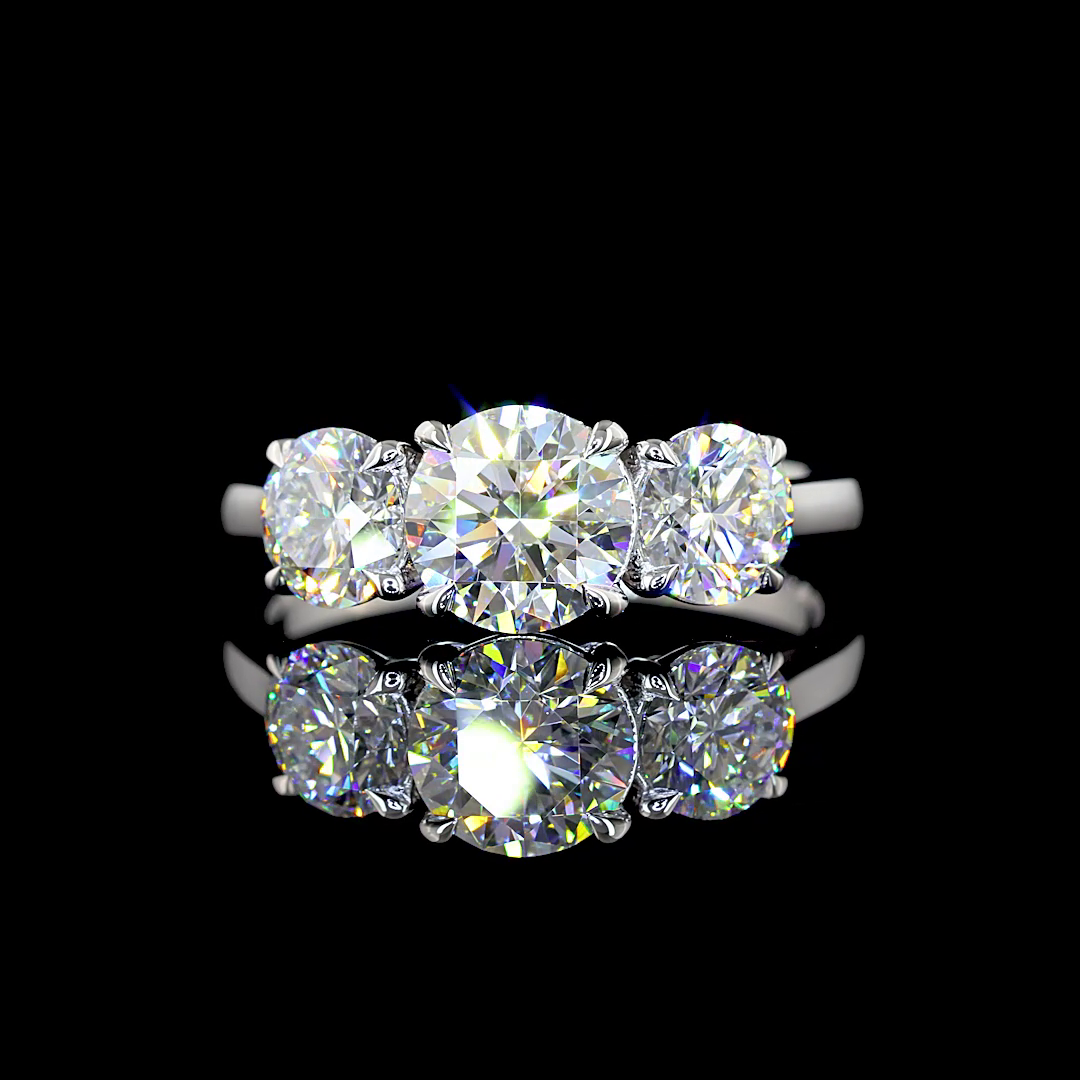 Lab-Grown 2.04 Carat Round F-VS1 Diamond 14K White Gold 3 Stones Ring