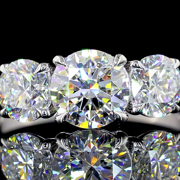 Lab-Grown 2.04 Carat Round F-VS1 Diamond 14K White Gold 3 Stones Ring