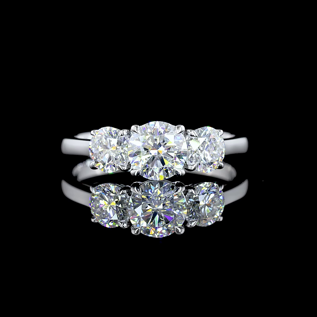 Lab-Grown 2.07 Carat Round E-VS1 Diamond 14K White Gold Three Stones Ring