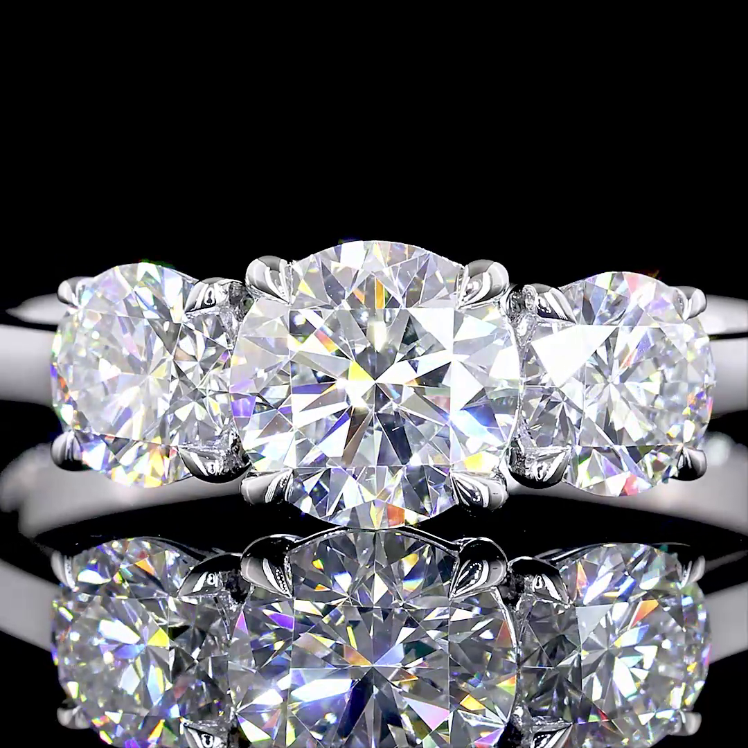 Lab-Grown 2.07 Carat Round E-VS1 Diamond 14K White Gold Three Stones Ring