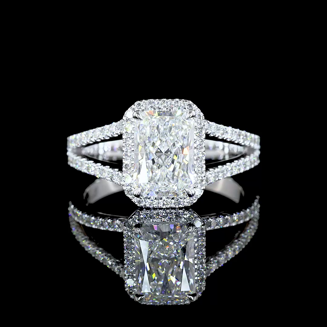Lab-Grown 2.16 Carat Radiant E-VS1 Diamond 14K White Gold Hidden Halo Ring
