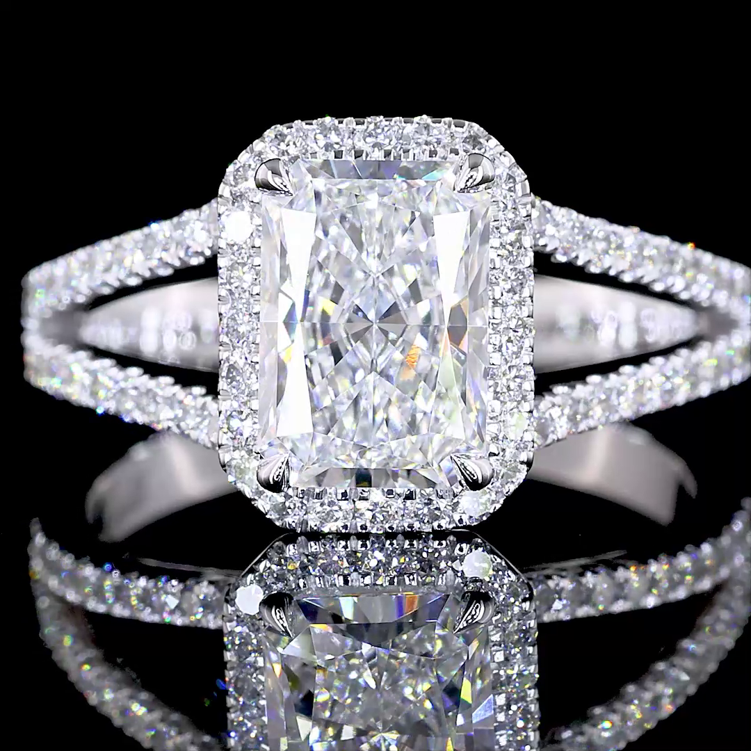 Lab-Grown 2.16 Carat Radiant E-VS1 Diamond 14K White Gold Hidden Halo Ring